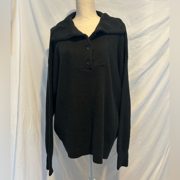 Aerie Black cozy Up Waffle Knit Oversized Henley Sweater Large - Picture 1 of 7